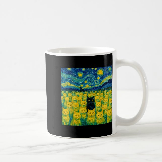 Cat Starry Night Van Gogh Cat For Cat Lover  Kaffemugg (Höger)