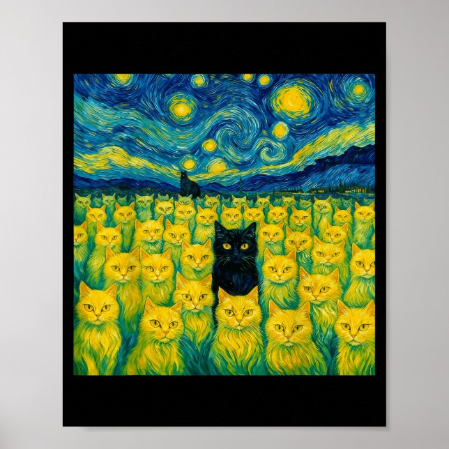 Cat Starry Night Van Gogh Cat For Cat Lover  Poster (Framsidan)