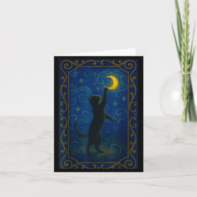 Cat Starry Night Van Gogh Cat Funny Cat Lover Mom  Kort (Framsida)