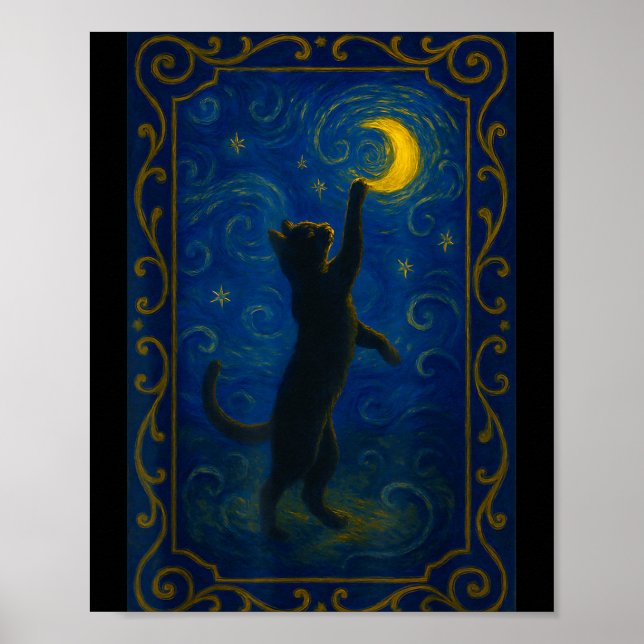 Cat Starry Night Van Gogh Cat Funny Cat Lover Mom  Poster (Framsidan)