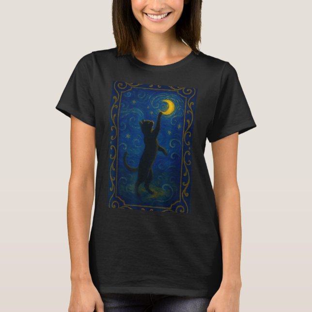 Cat Starry Night Van Gogh Cat Funny Cat Lover Mom  T Shirt (Framsida)