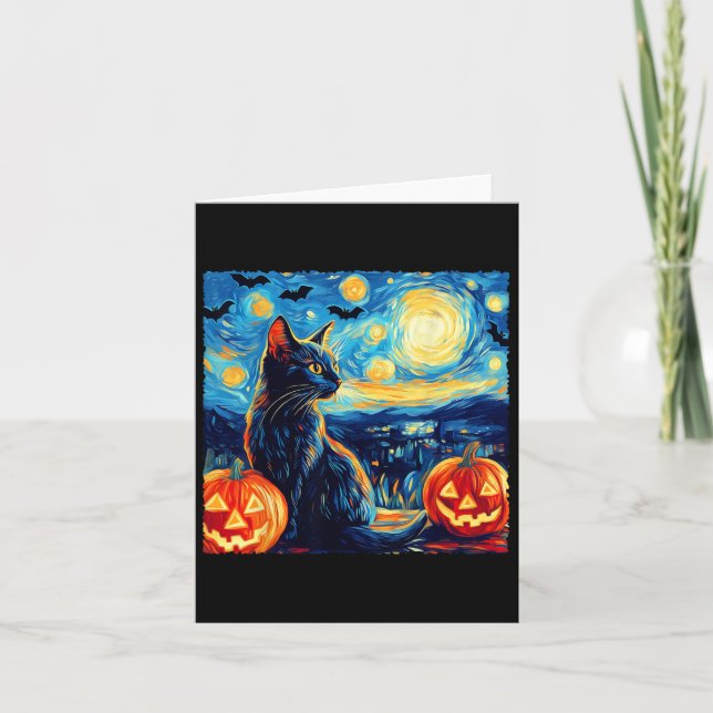 Cat Starry Night Van Gogh Cat Lover Fladdermus Pum Kort (Framsida)