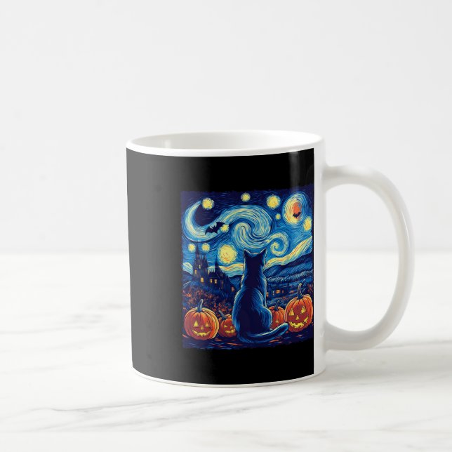 Cat Starry Night Van Gogh Cat Lovers Fladdermus Pu Kaffemugg (Höger)