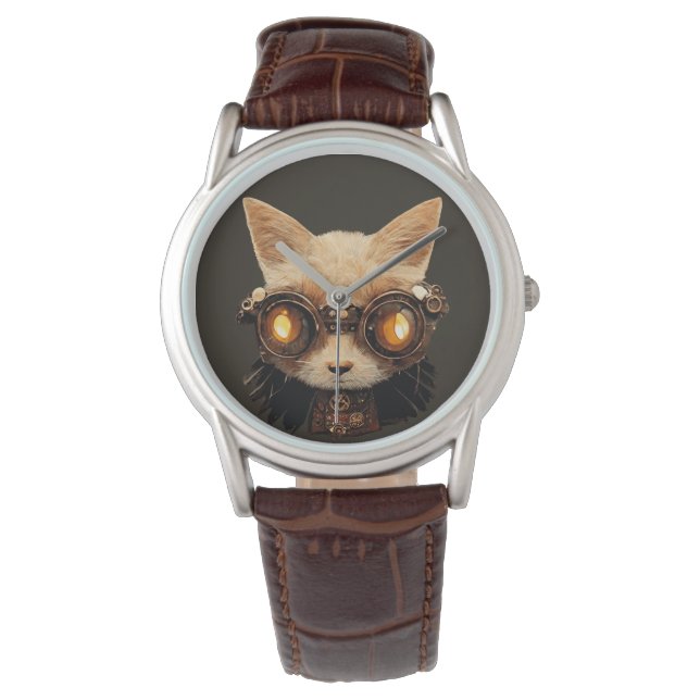 Cat Steampunk Gothic Retro Kattunge Porträtt Armbandsur (Framsida)