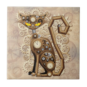 Cat Steampunk Vintage Retro Stil Maskin Kakelplatta