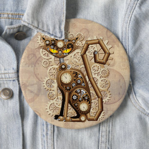 Cat Steampunk Vintage Retro Stil Maskin Knapp