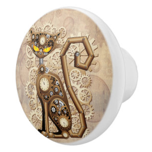 Cat Steampunk Vintage Retro Stil Maskin Knopp