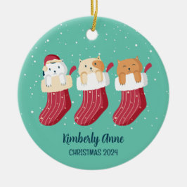 Cat Stockings jul Kattunge Snowy Winter Helgdag Julgransprydnad Keramik