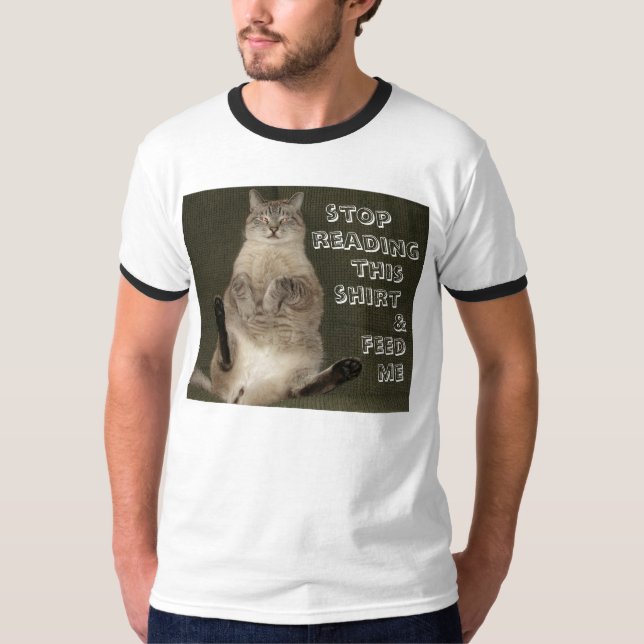Cat "STOP READING SHIRT & MATA ME" Manar Ringer Te Tee (Framsida)