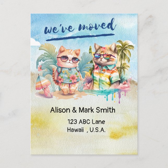 Cat strand Älskare Flytta New House-meddelande Vykort (Framsida)