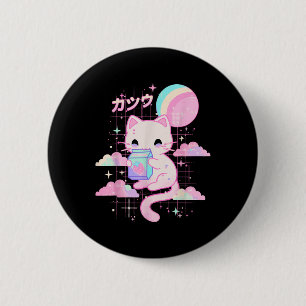 Cat Strawberry Mjölk Anime 90s Japanska Katt Japan Knapp
