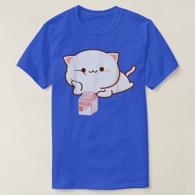 Cat Strawberry Mjölk Anime Japanska Kawaii T Shirt (Design framsida)