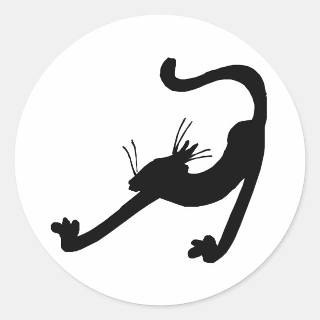 Cat Stretch Silhouette Runt Klistermärke (Framsida)