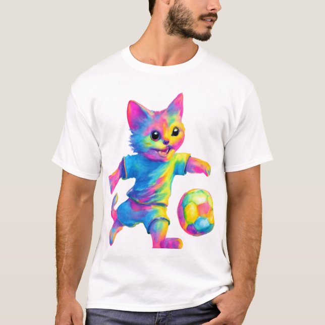 Cat Striker - Cute Soccer Spela katt T Shirt (Framsida)