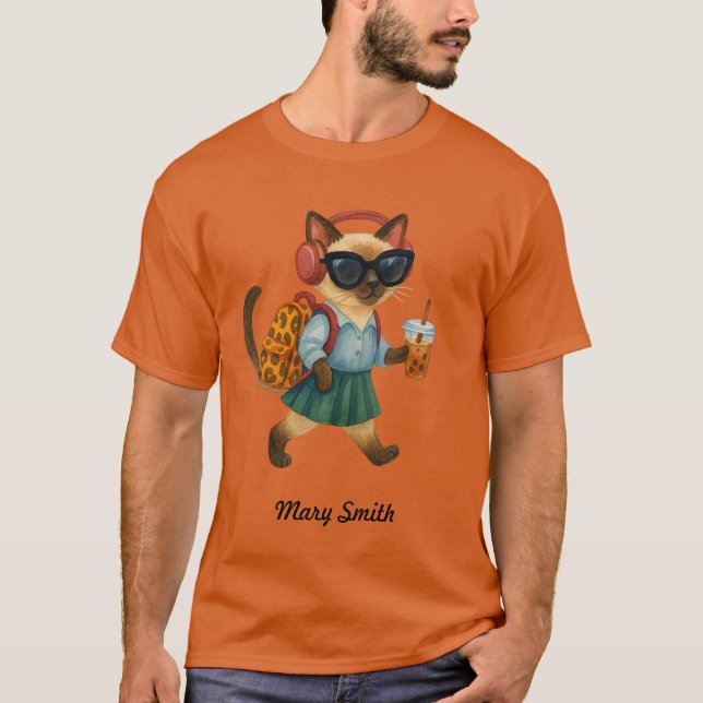 Cat Student Back to School  Head phone bubble tea T Shirt (Framsida)