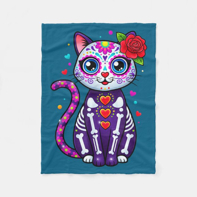 Cat Sugar Skull Cute Cat For Cat Lover Cat-m  Fleecefilt (Framsidan)