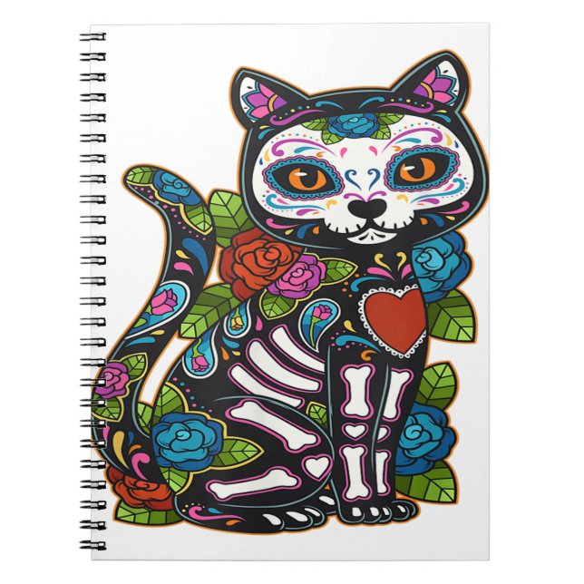 Cat Sugar Skull Mexiko Calavera Dia de Los Muertos Anteckningsbok (Framsidan)