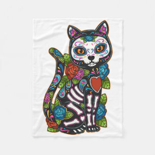 Cat Sugar Skull Mexiko Calavera Dia de Los Muertos Fleecefilt