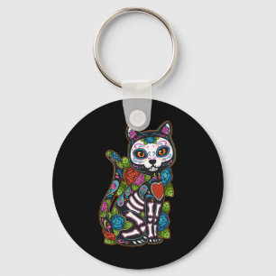 Cat Sugar Skull Mexiko Calavera Dia de Los Muertos Nyckelring