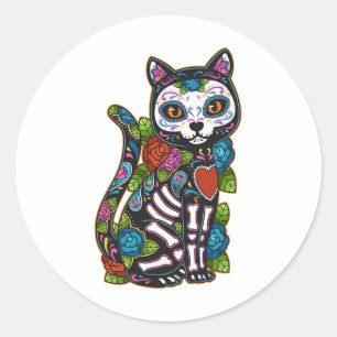 Cat Sugar Skull Mexiko Calavera Dia de Los Muertos Runt Klistermärke