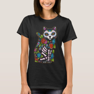 Cat Sugar Skull Mexiko Calavera Dia de Los Muertos T Shirt