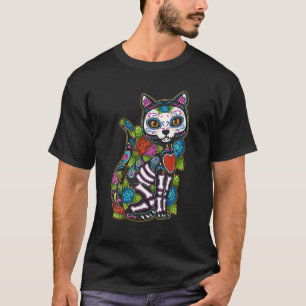 Cat Sugar Skull Mexiko Calavera Dia de Los Muertos T Shirt