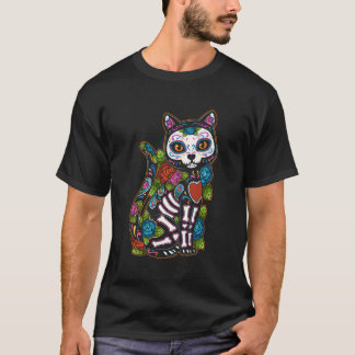 Cat Sugar Skull Mexiko Calavera Dia de Los Muertos T Shirt