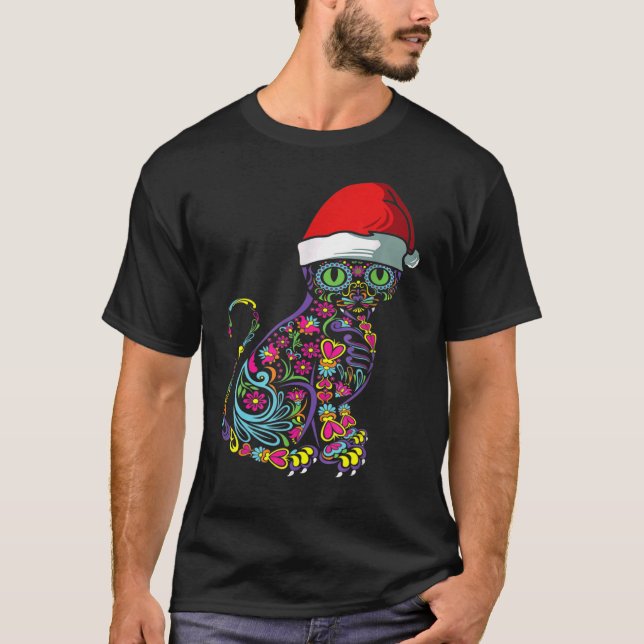 Cat Sugar Skull Santa Hat jul Pet X Mas Owne T Shirt (Framsida)