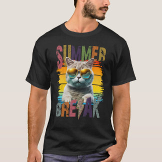 Cat Summer Break Cute Kitten Beach Summer Vacacati T Shirt