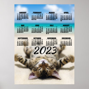 Cat Sunbad på Beach 2023 Calendar Poster