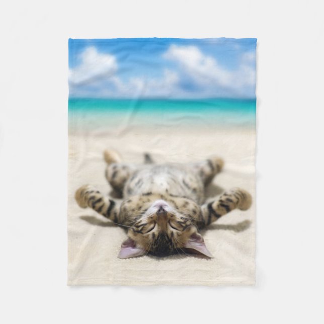 Cat Sunbad vid Beach Fleecefilt (Framsidan)