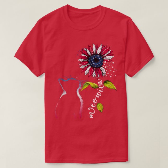 Cat Sunflower 4th Of July Meowica Merica USA Ameri T Shirt (Design framsida)