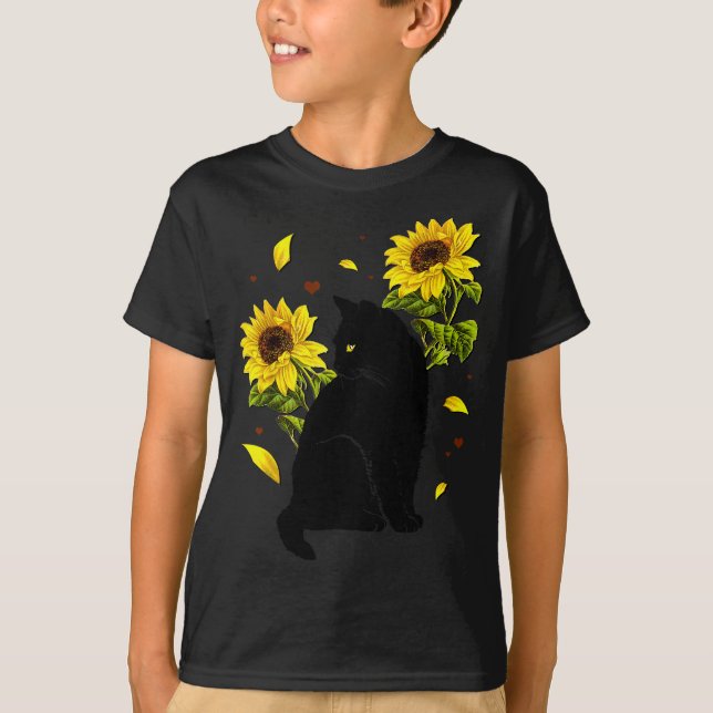 Cat Sunflower Christmas Tree Sun Flower Cat Lover  T Shirt (Framsida)