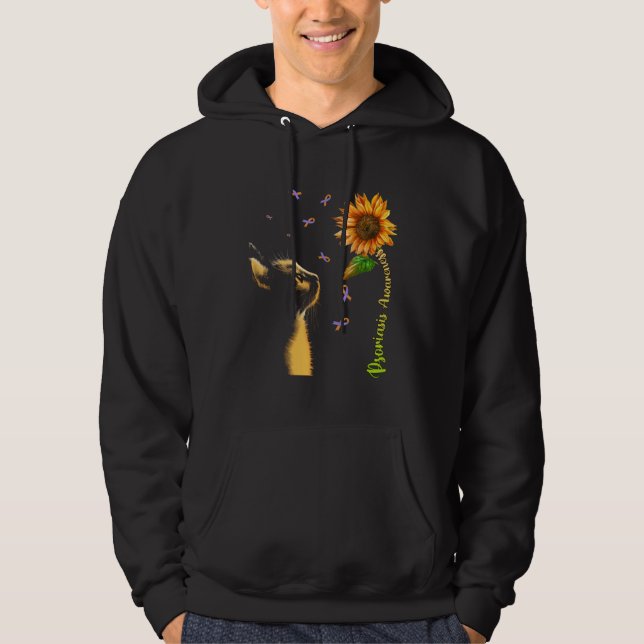 Cat Sunflower Psoriasis Awareness Hoodie (Framsida)
