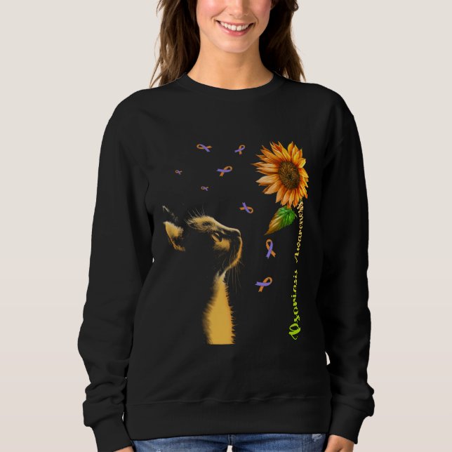 Cat Sunflower Psoriasis Awareness T Shirt (Framsida)