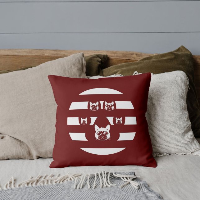 Cat Sunglass Vintage Solnedgång Tassar White Red Kudde (Skapare uppladdad)