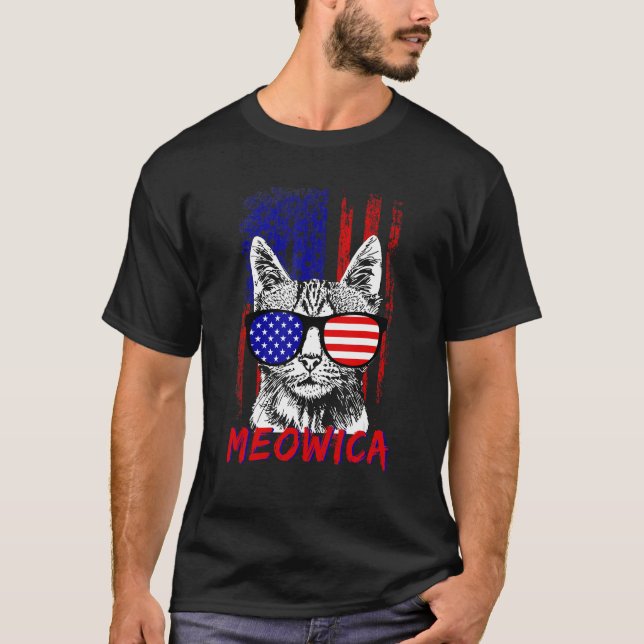 Cat Sunglasses 4th of July Meowica Merica USA Amer T Shirt (Framsida)