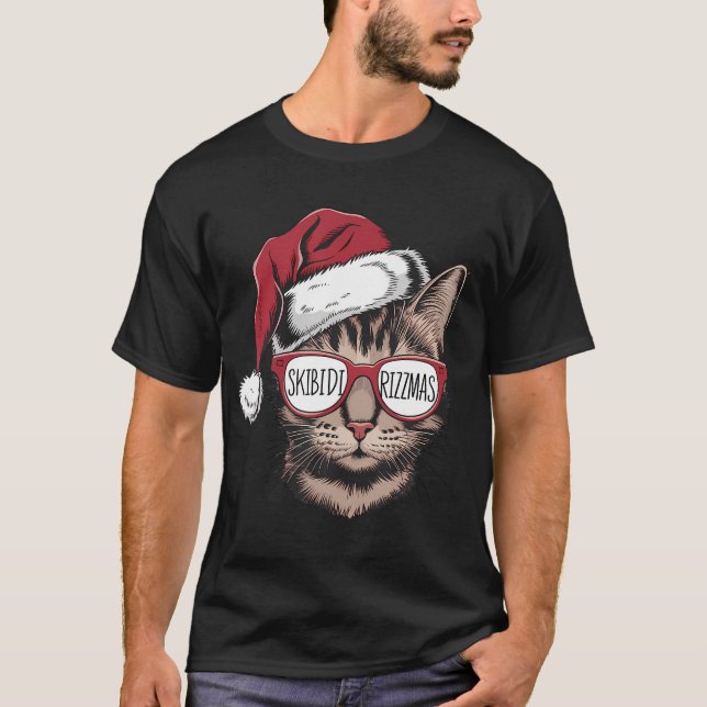 Cat Sunglasses Skibidi Rizzmas jul Rizz Sant T Shirt (Framsida)