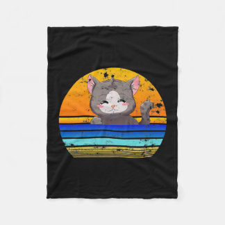 Cat Sunset Retro 80s Stil | Vintage Gift Fleecefilt