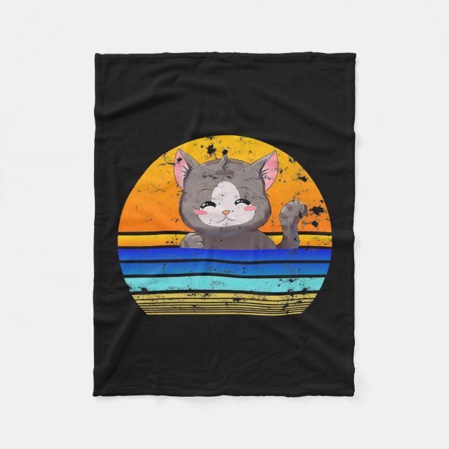 Cat Sunset Retro 80s Stil | Vintage Gift Fleecefilt (Framsidan)