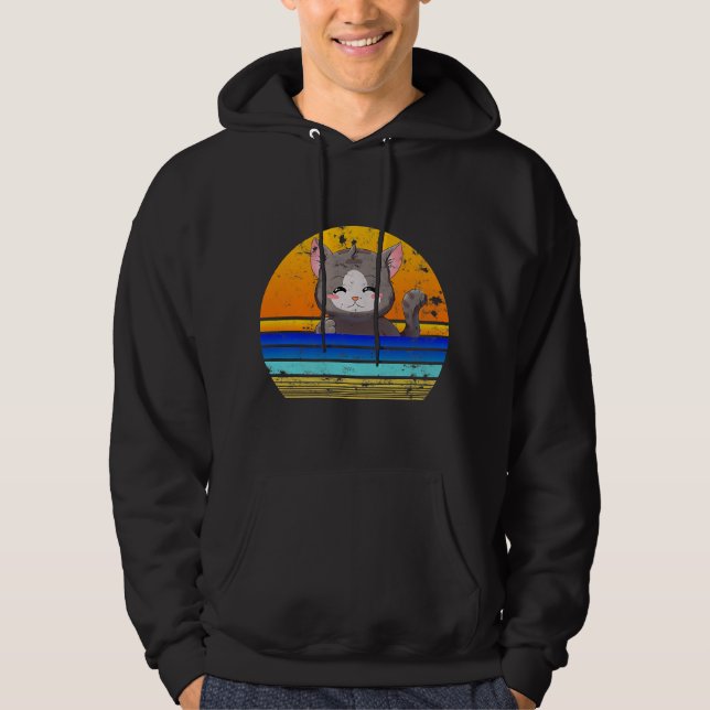 Cat Sunset Retro 80s Stil | Vintage Gift Hoodie (Framsida)