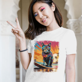 Cat Surfing Cute Colorful Tecknad Illustration T Shirt