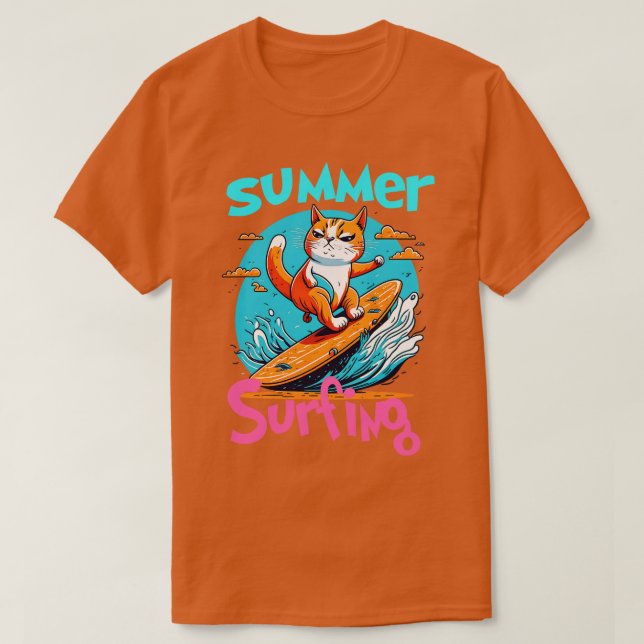 Cat Surfing Funny T Shirt (Design framsida)