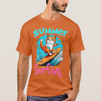 Cat Surfing Funny T Shirt