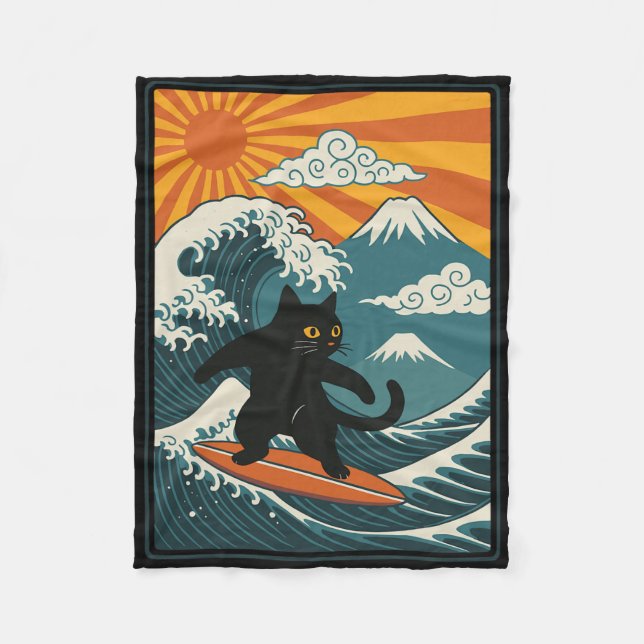 Cat Surfing Japanese _2  Fleecefilt (Framsidan)