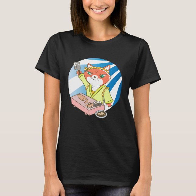cat sushi fish china t shirt (Framsida)