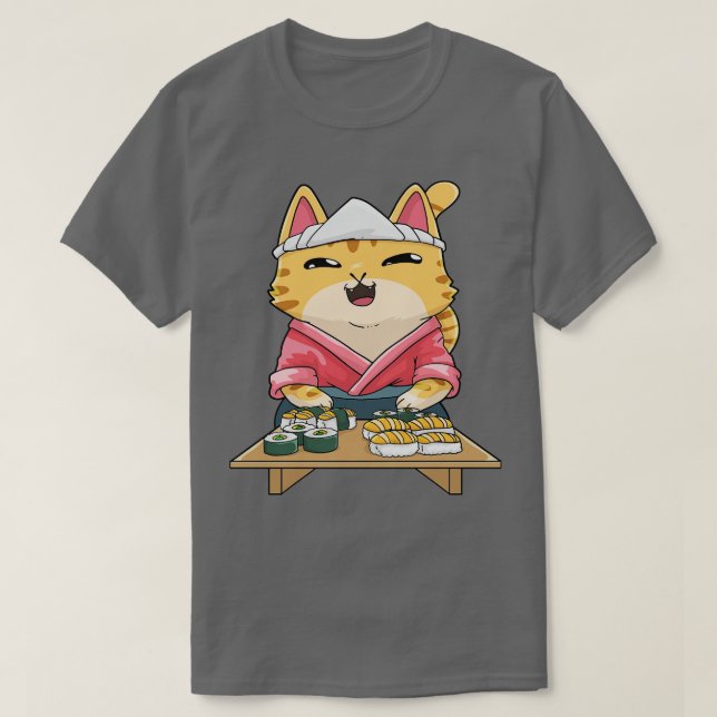 Cat Sushi Japanska Anime T Shirt (Design framsida)