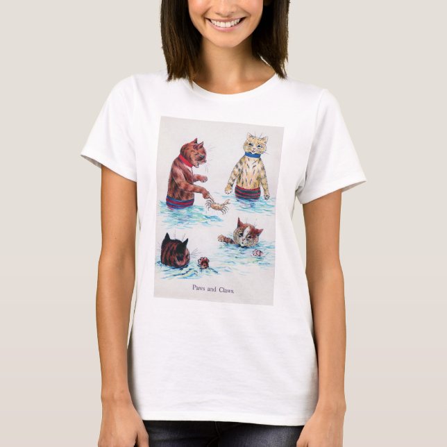 Cat Swimming vid Beach, Louis Wain T Shirt (Framsida)