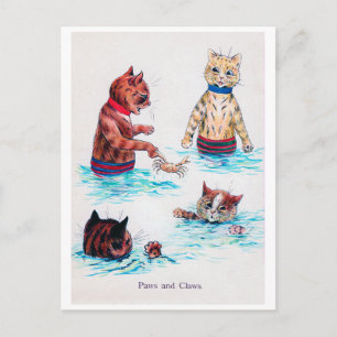 Cat Swimming vid Beach, Louis Wain Vykort