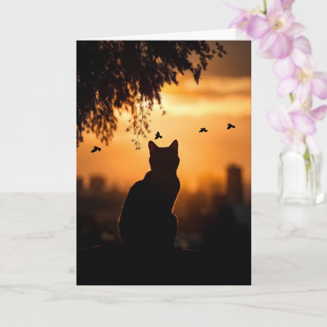 Cat Sympathy Loss of Cat Sunset With Birds Kort (Orkide)